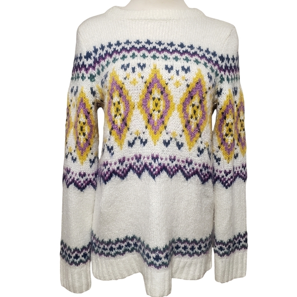 Talbots Sweater Womens M Fair Isle Chunky Wool Blend Knit Warm Cozy Pullover